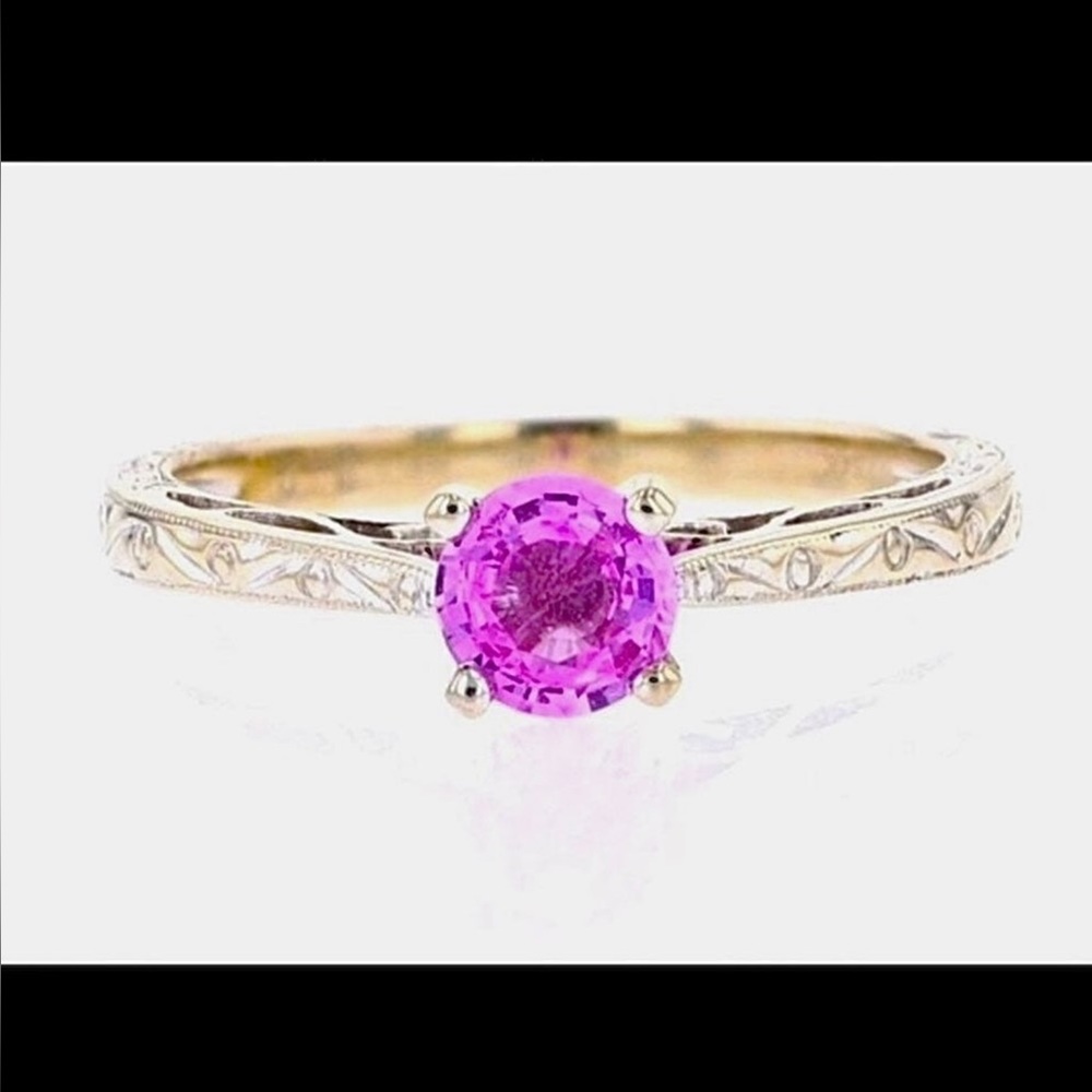 SHANE CO. 14k SOLID GOLD PINK SAPPHIRE SCROLL SETTING RING 💕